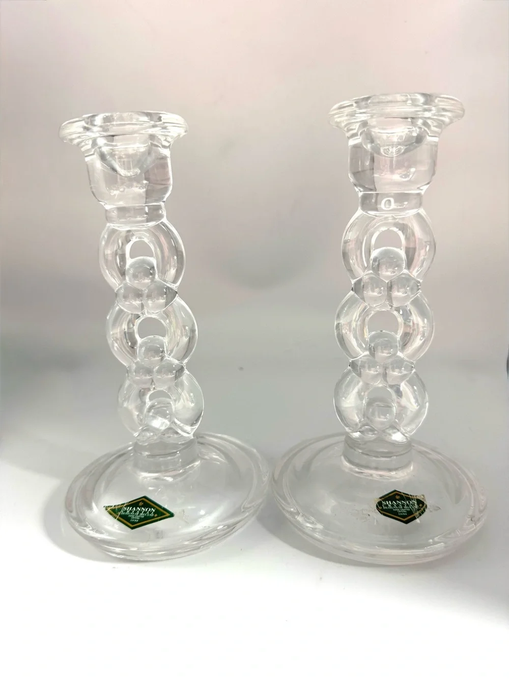 Clear Glass Link-Style Candle Holders – Pair